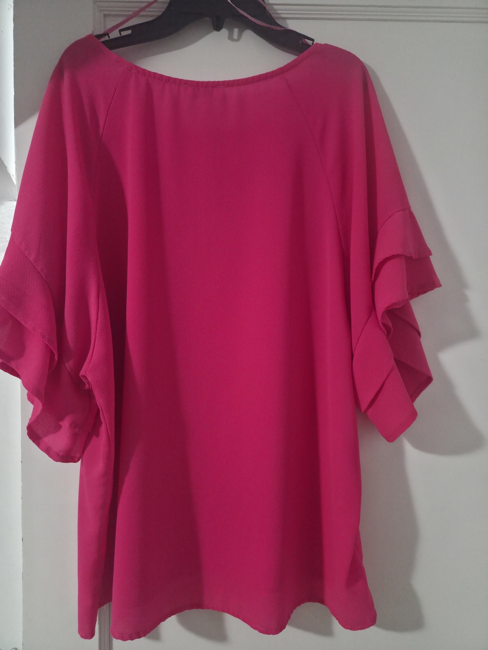 Umgee Fuchsia Layered Ruffle Sleeve Blouse - Picture 4 of 6
